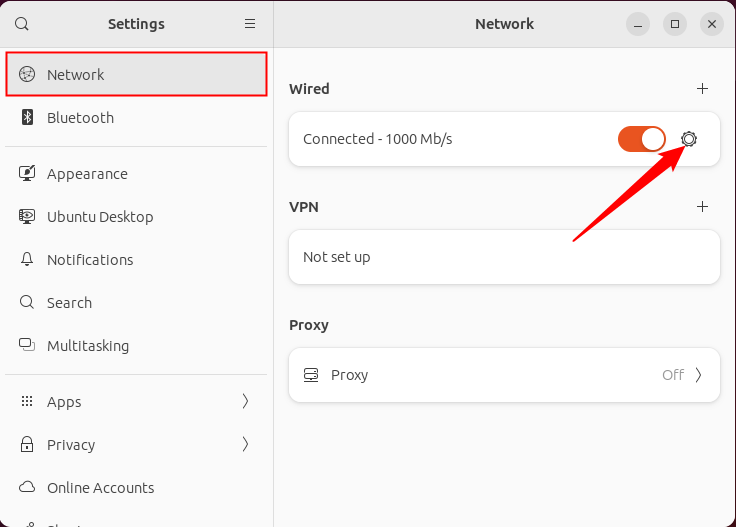 Окно настроек сети в Linux с кнопкой открытия деталей подключения
