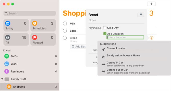 Значок информации в Напоминаниях на Mac