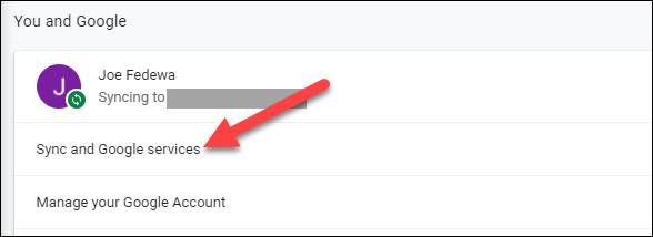 Нажмите Синхронизация и сервисы Google в меню