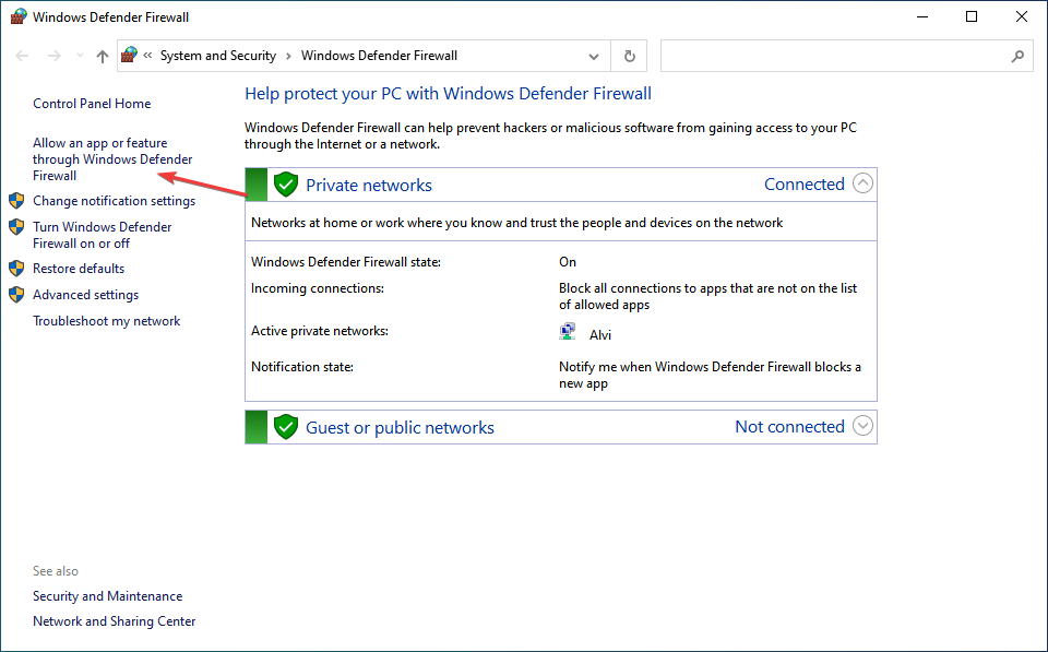 Разрешить приложение через брандмауэр