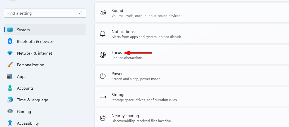 Раздел «Фокус» в параметрах Windows 11