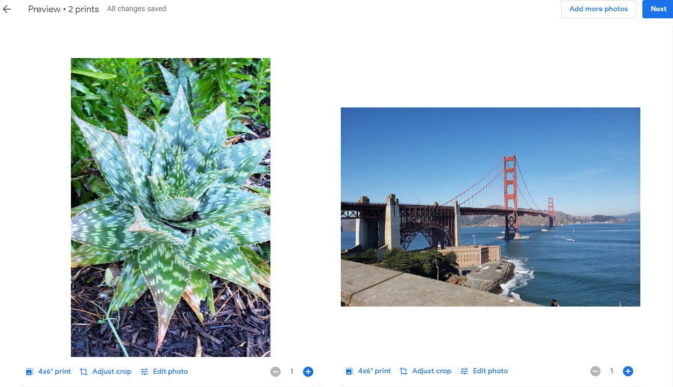 Предпросмотр и редактирование перед печатью в Google Photos