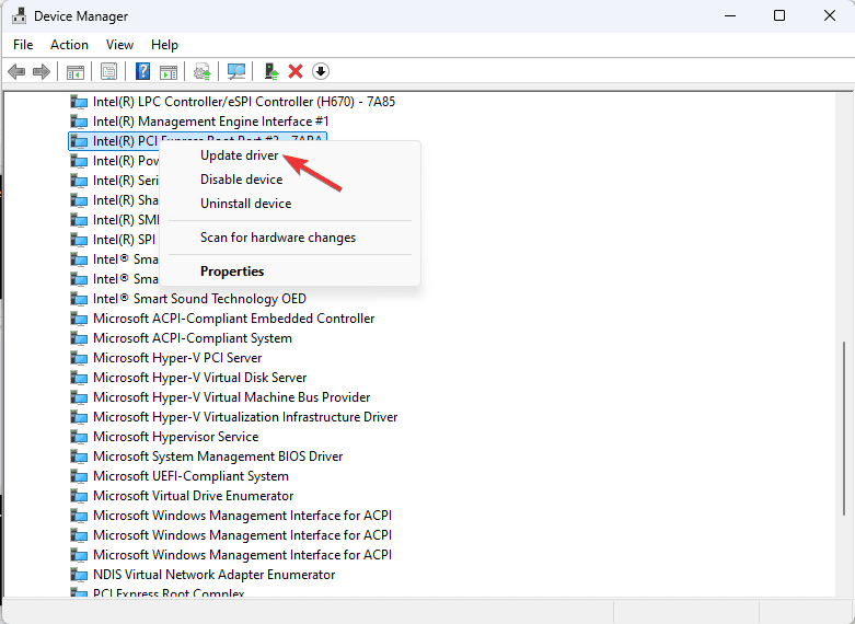 Меню Обновить драйвер в Диспетчере устройств
