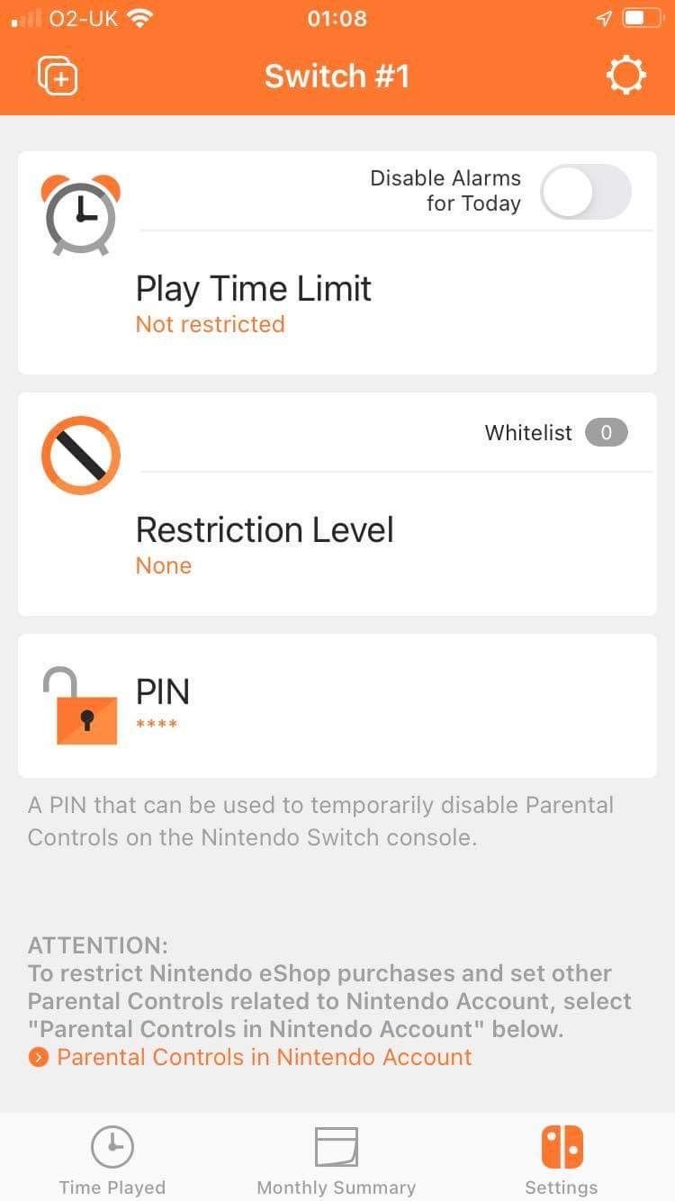 Вкладка настроек в iOS приложении Родительский контроль