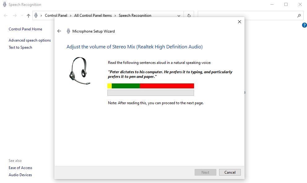 Мастер настройки микрофона в Windows