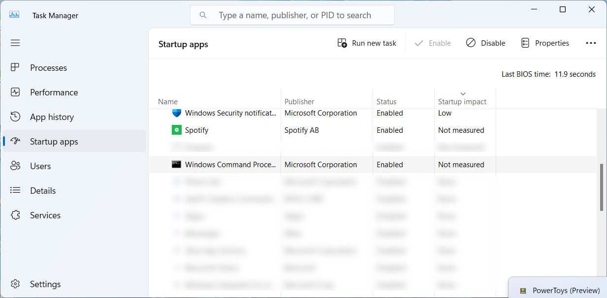 задача cmd в автозагрузке диспетчера задач Windows