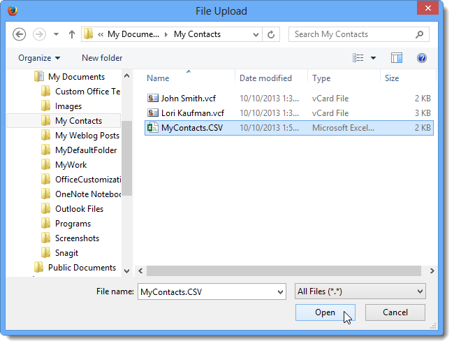 Выбор CSV-файла и подтверждение импорта