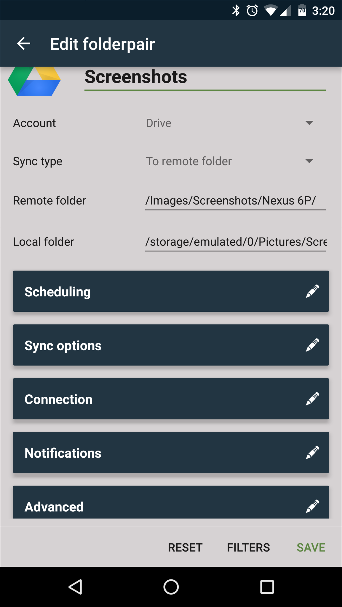 Экран редактирования folderpair