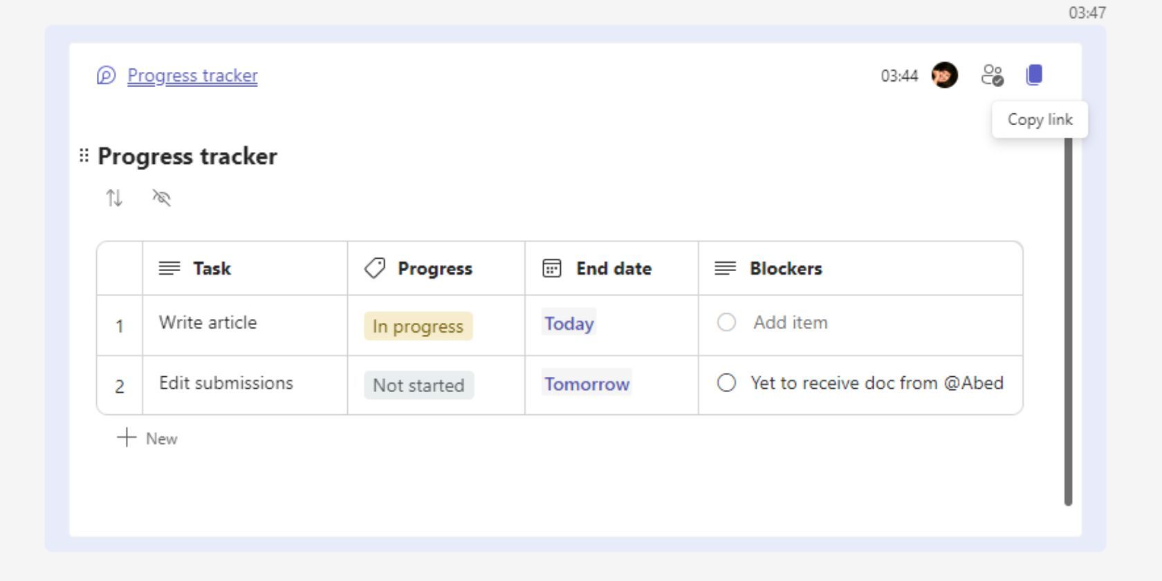 Скриншот Microsoft Teams: копирование ссылки на Loop-компонент