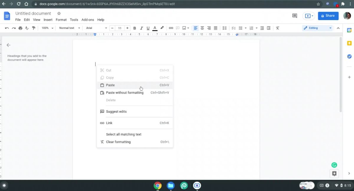 Правый клик и вставка текста