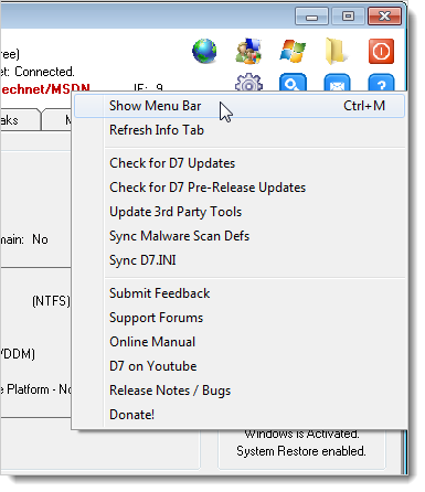 Показать строку меню