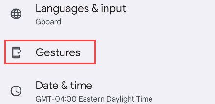 Экран «Жесты» в настройках Google Pixel.