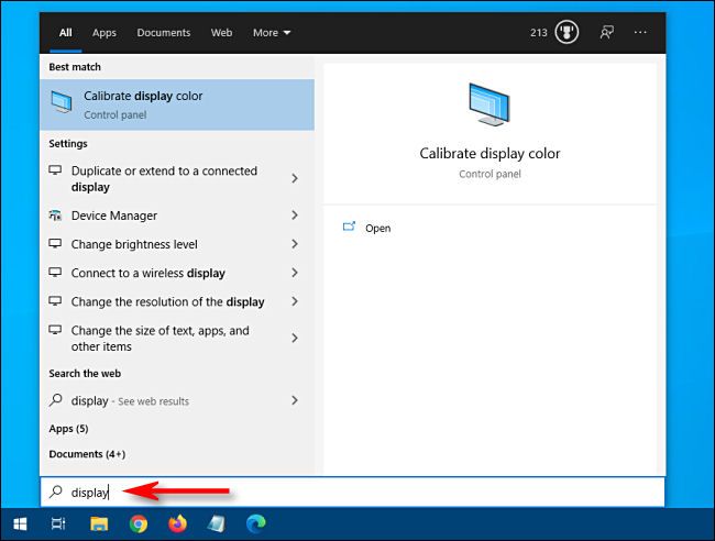 Поиск настроек через меню Пуск в Windows 10: результаты отображаются в левой части меню.