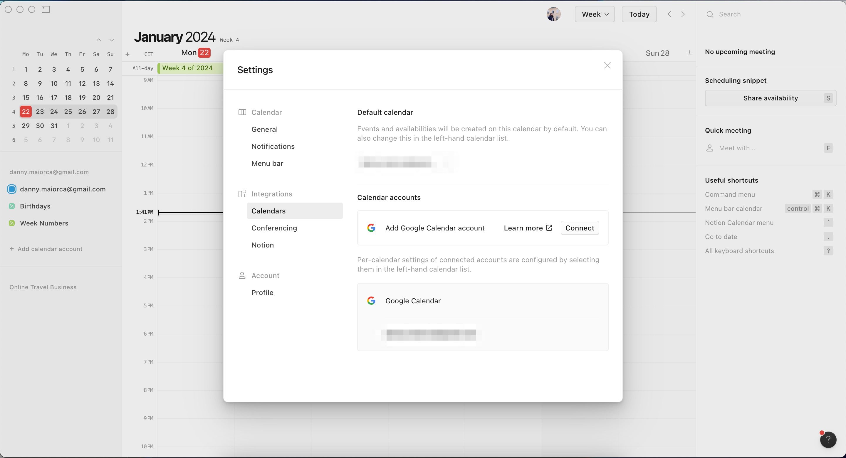 Подключение Notion Calendar и Google Calendar в приложении