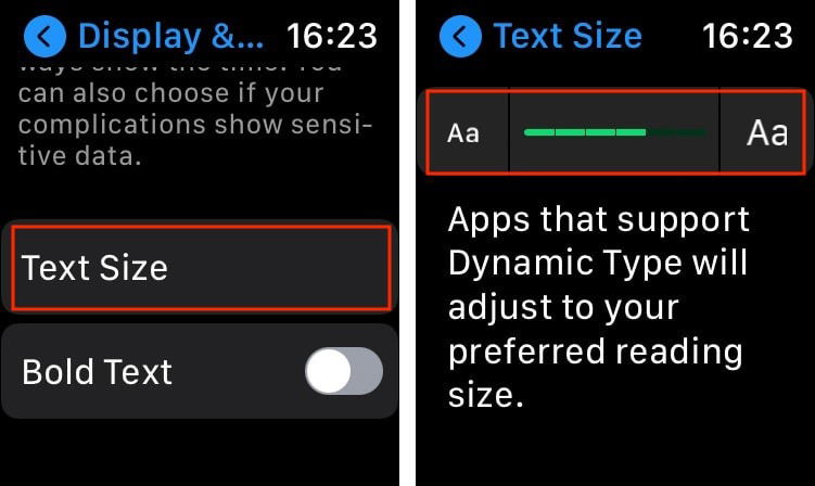 Apple Watch Text Size Slider Settings App