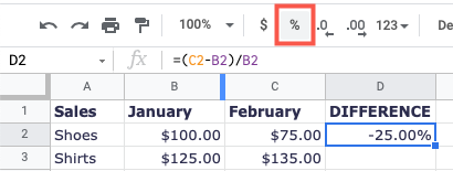 Кнопка Процент на панели инструментов