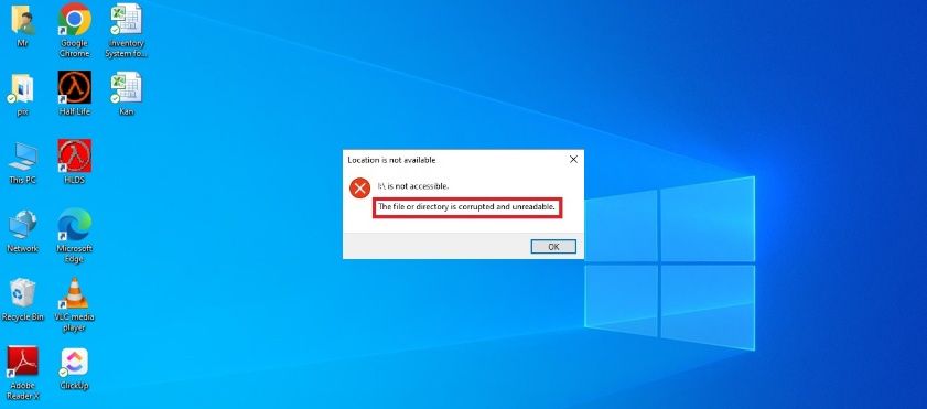 Окно системы с сообщением: Место недоступно