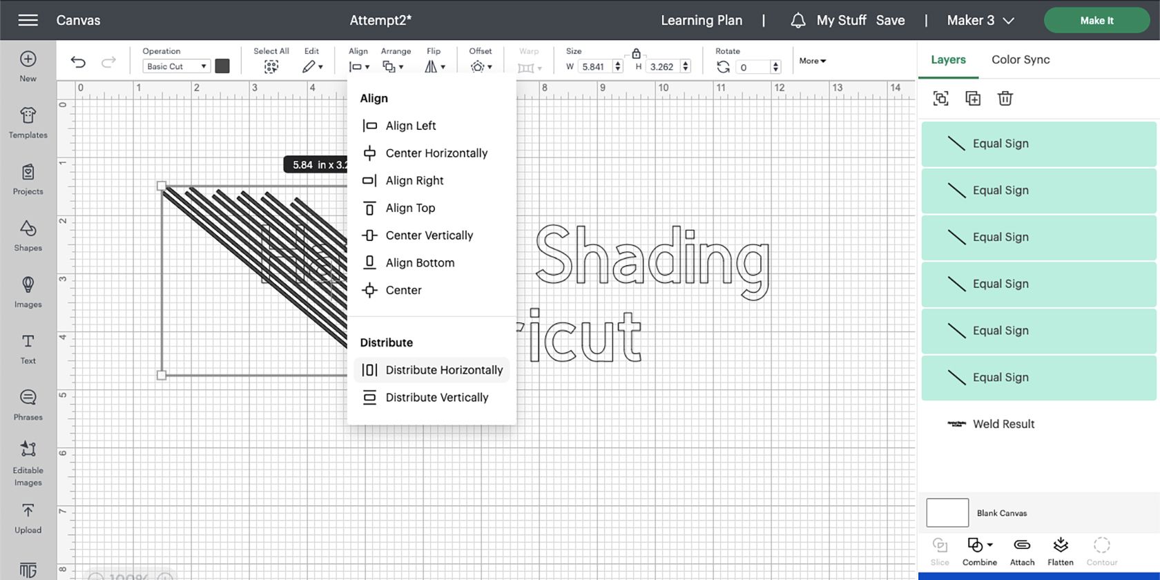 Cricut Design Space align menu