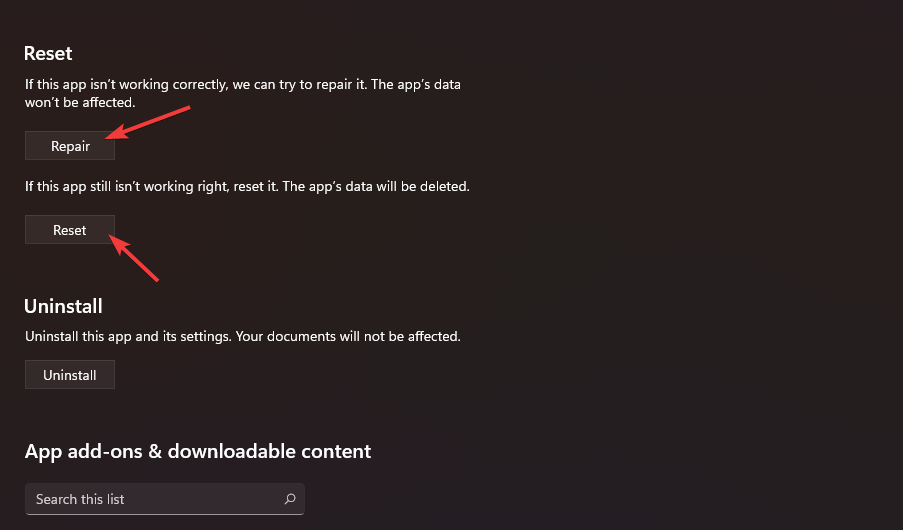Кнопки Сброс и Восстановление