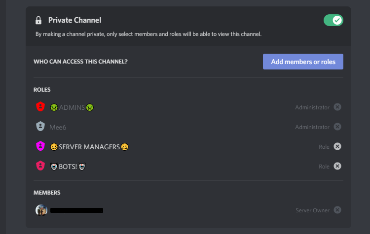 Приватный канал Discord с настройками прав доступа