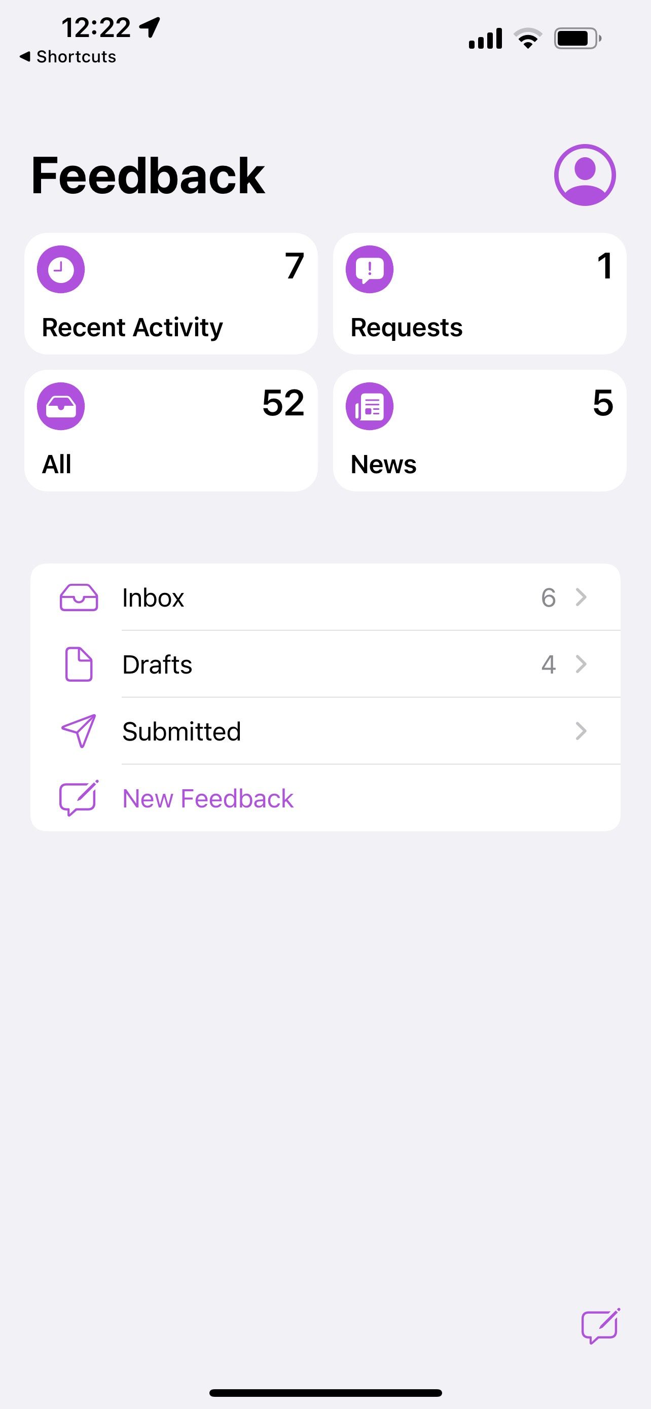 панель Feedback Assistant с дашбордом