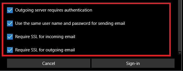 Настройки безопасности и опции аутентификации SMTP
