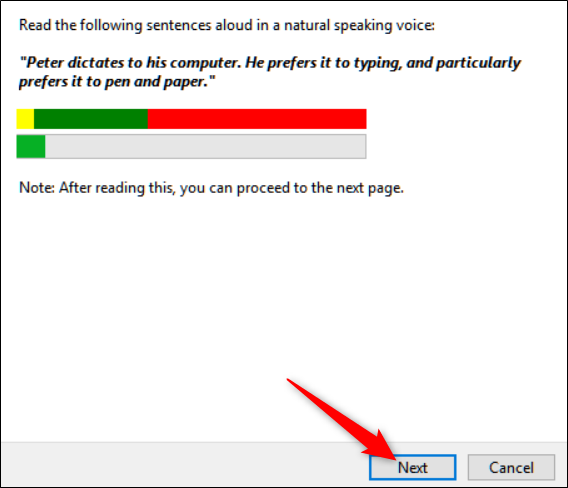Пример фразы для чтения в мастере настройки микрофона