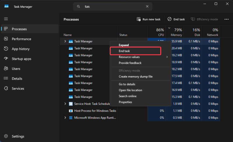 Инструмент завершения задач в Windows