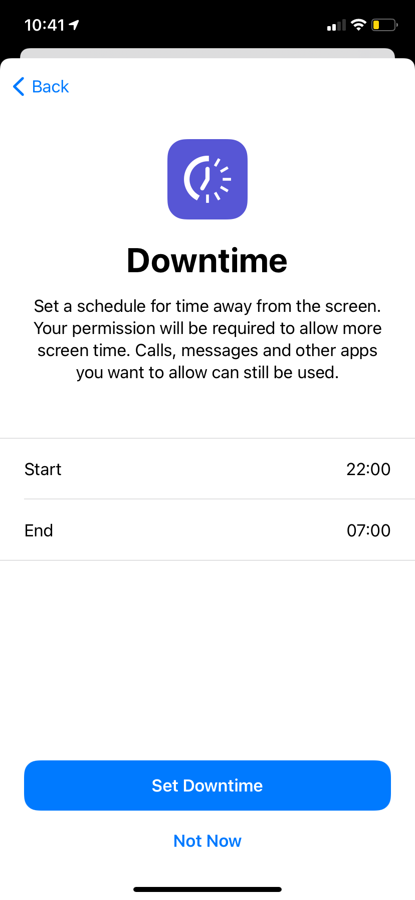 Настройка простоя в Экранном времени на iPhone