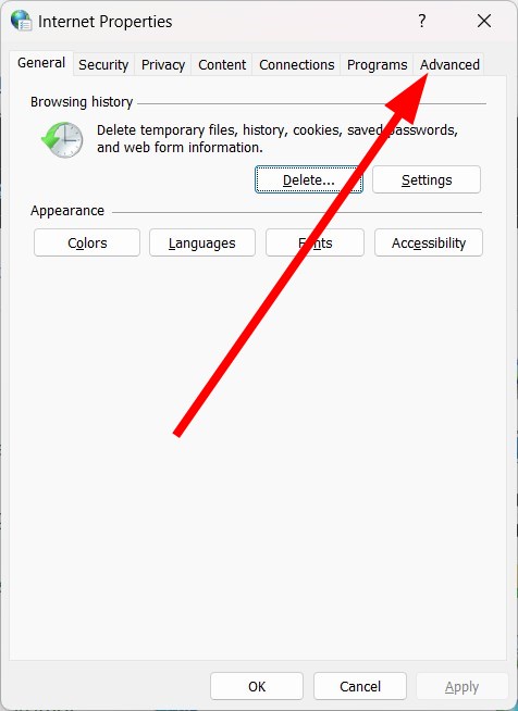 Вкладка Дополнительно в свойствах обозревателя