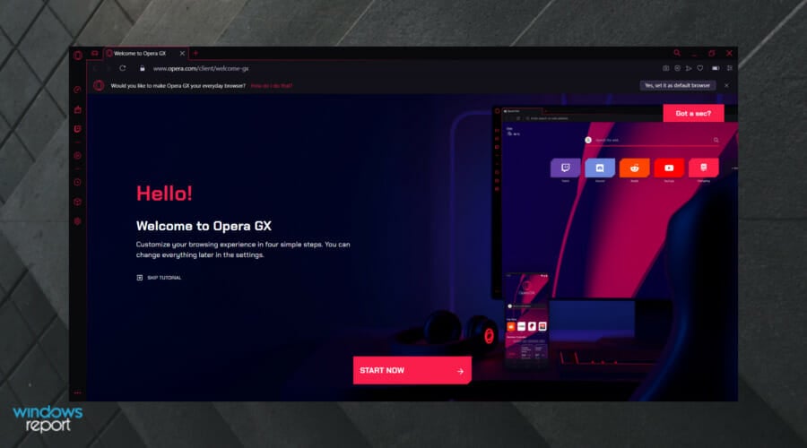 Интерфейс Opera GX с видеоплеером
