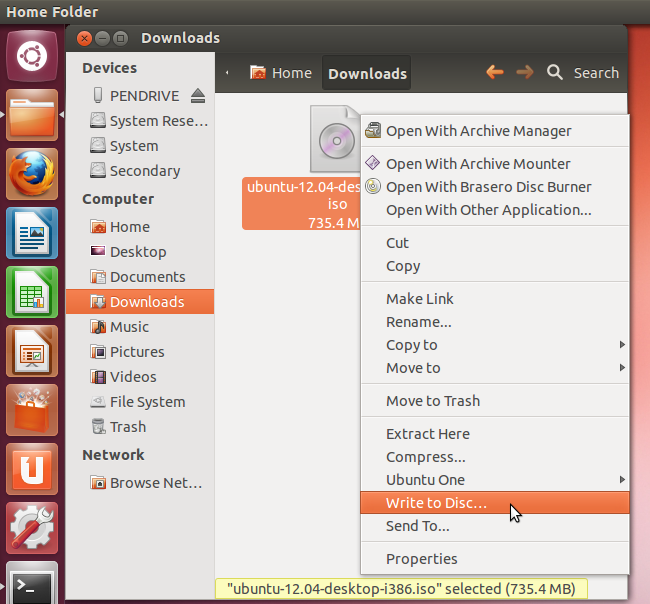 Создание live-диска Ubuntu — интерфейс записи ISO