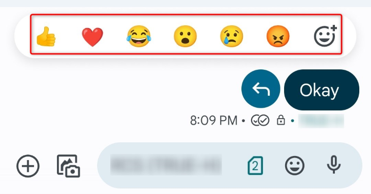 Выбор реакции для текстового сообщения на Android.