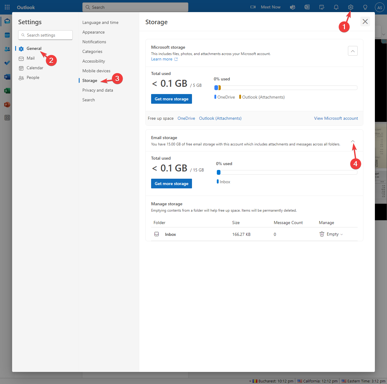 Просмотр хранилища в Outlook — разбивка Microsoft и Email Storage