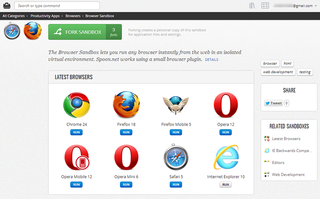 Создание и управление песочницами в Spoon.net
