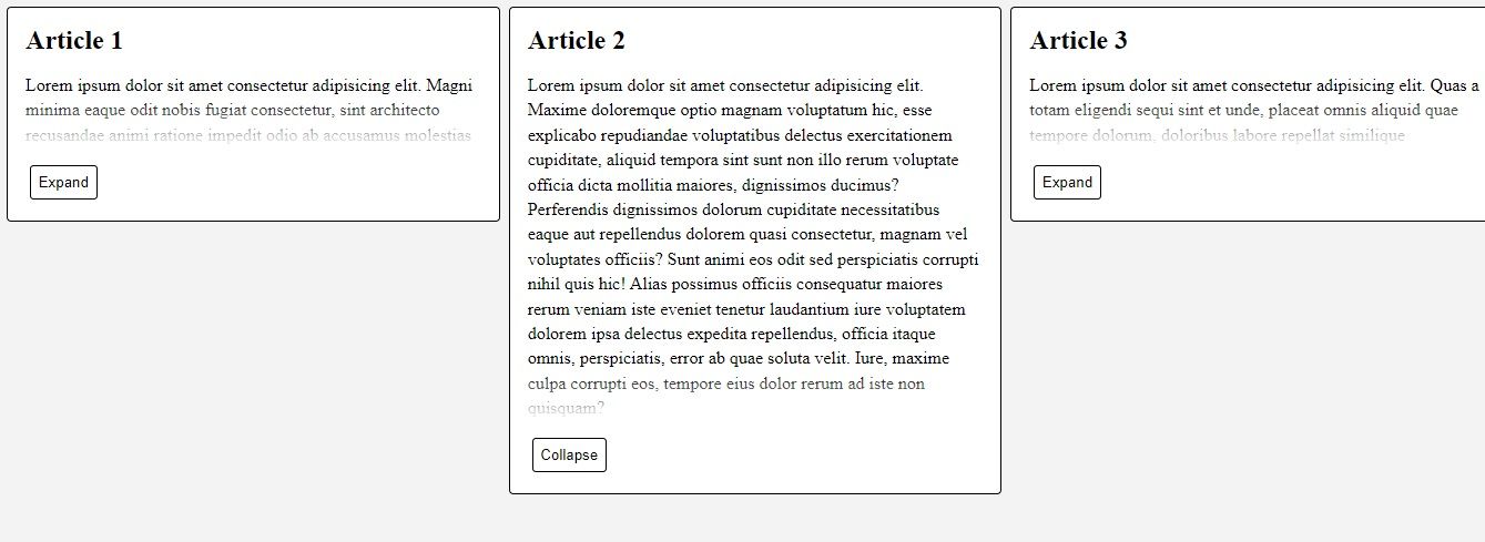 Скриншот с одной развернутой карточкой и двумя свернутыми