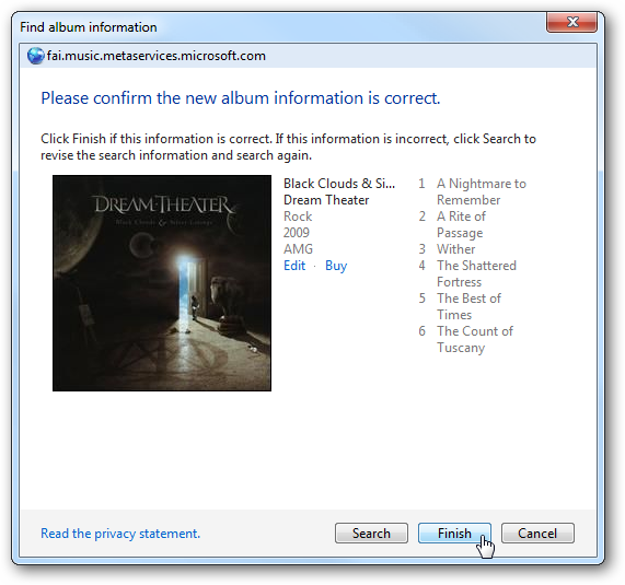 Подтверждение информации об альбоме