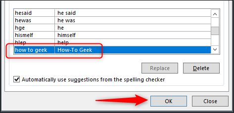 Новая запись автозамены в списке