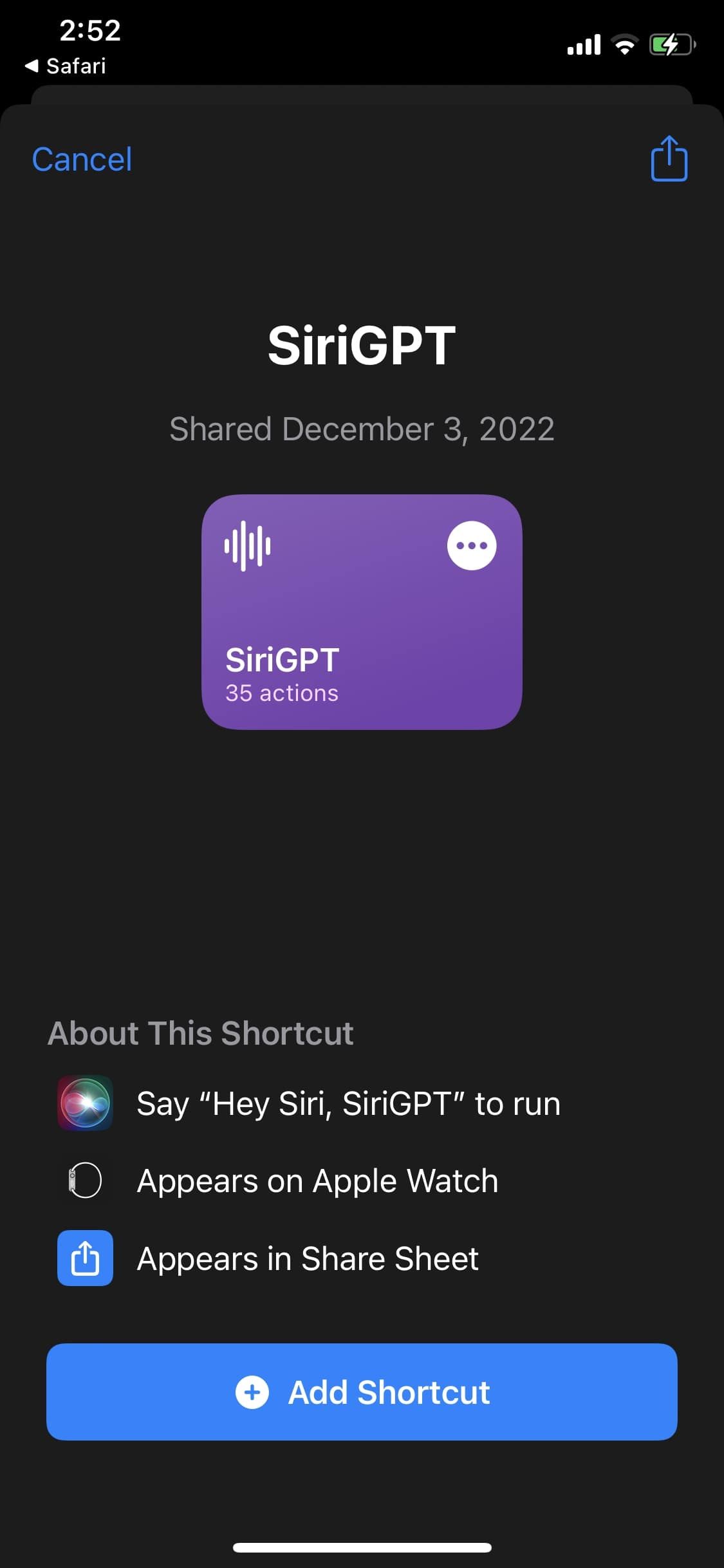 SiriGPT в приложении Команды на iOS