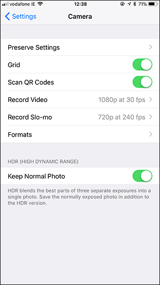 экран настроек записи slo‑mo