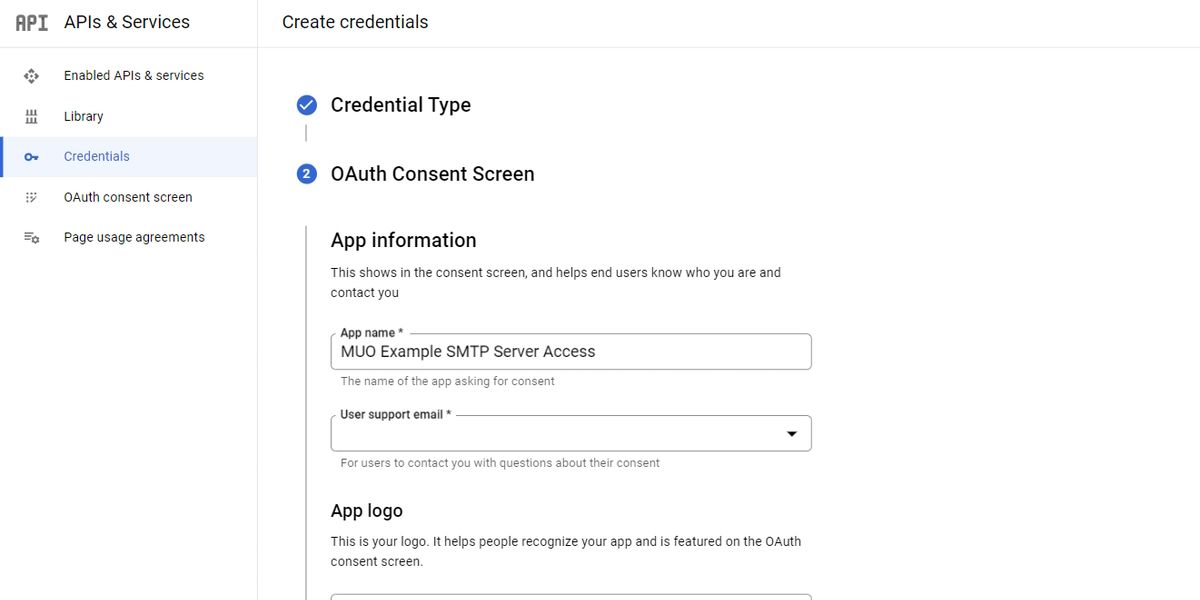 Настройка экрана согласия OAuth в консоли Google.