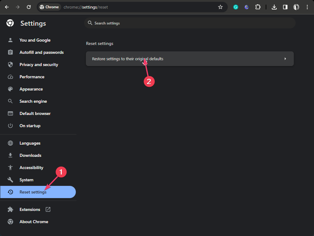 Сброс настроек Chrome