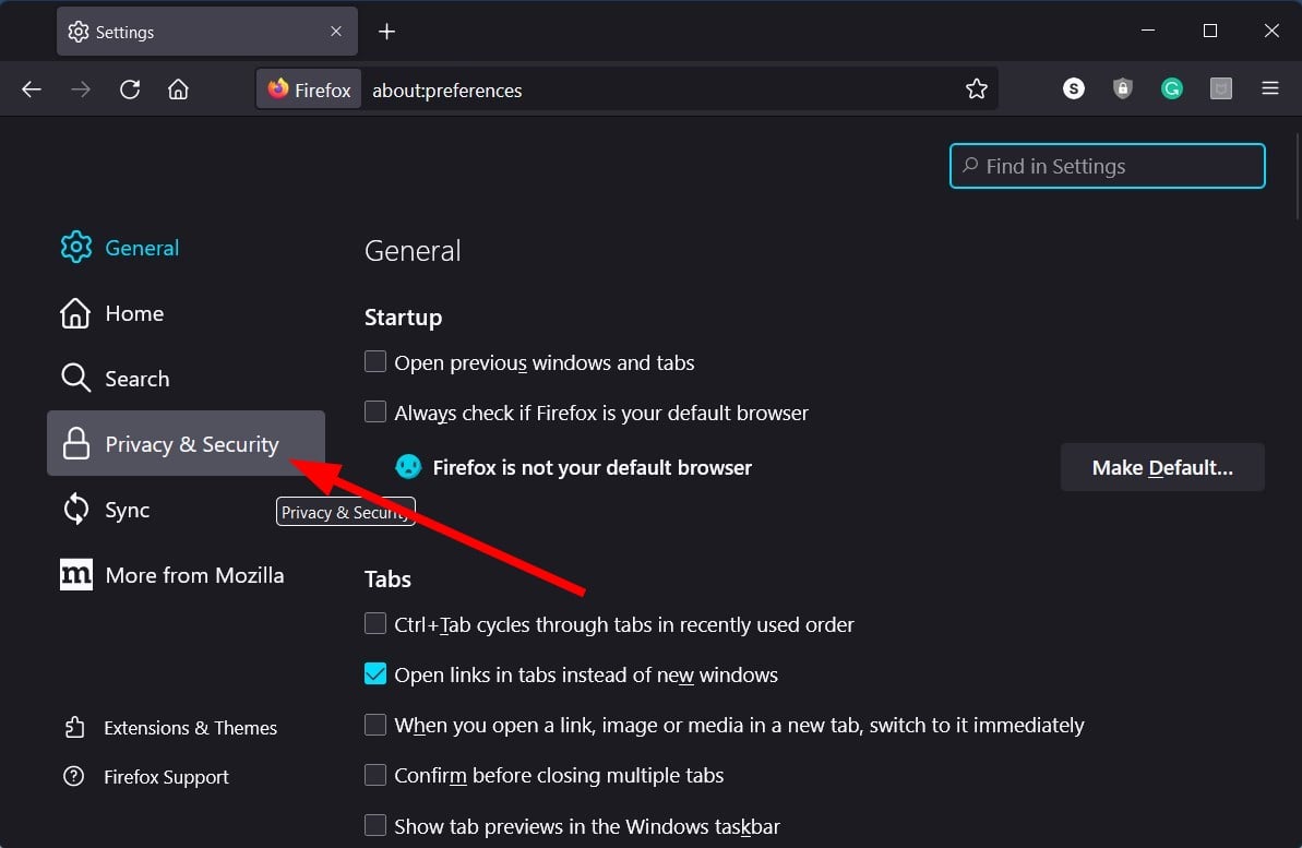 Настройки Firefox