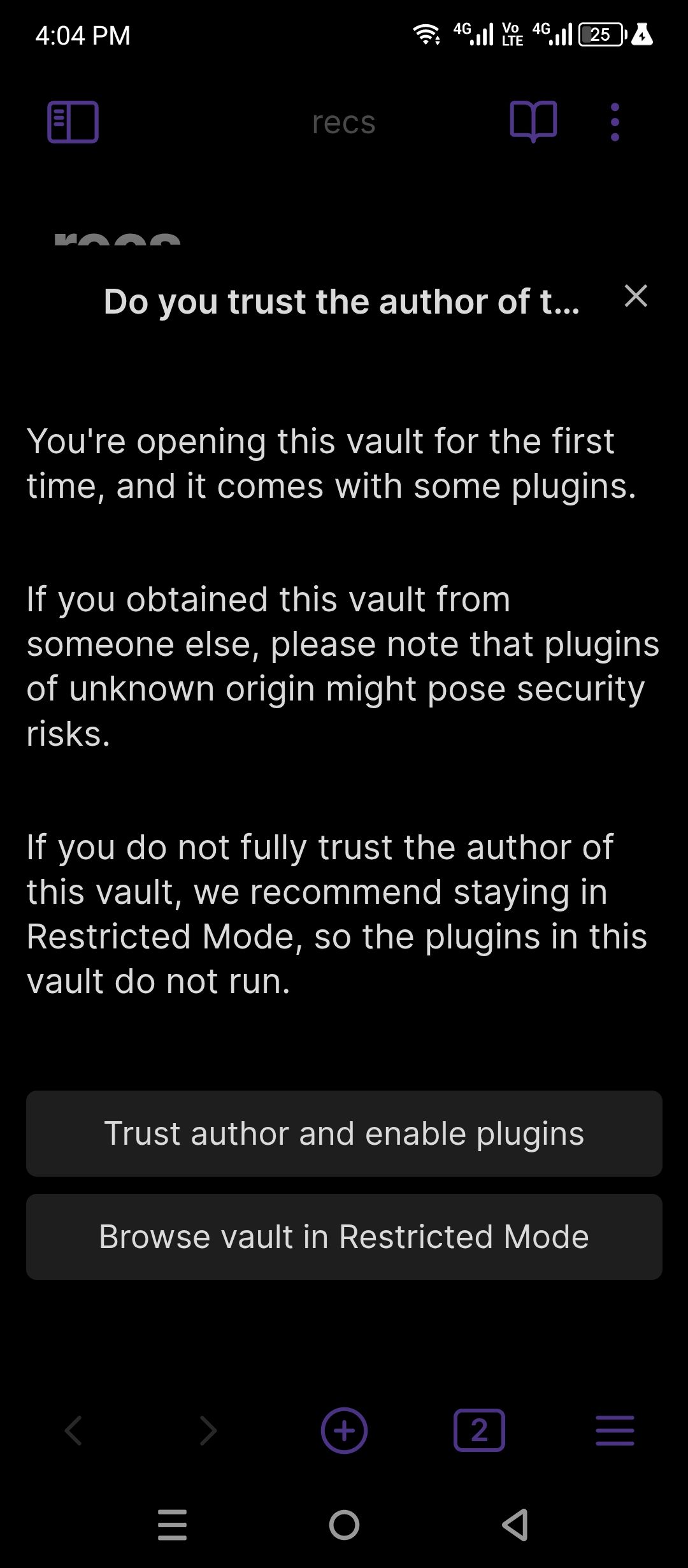 Загрузка хранилища Obsidian из облака на телефон.