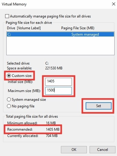 By Changing the Paging File Size