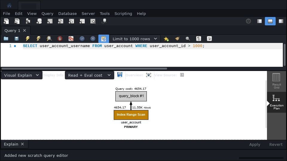EXPLAIN в MySQL Workbench