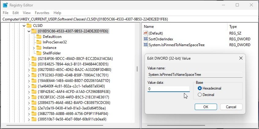Установка значения 0 для System.IsPinnedToNameSpaceTree