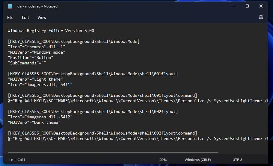 Тёмный и светлый режим в контекстном меню Windows 11