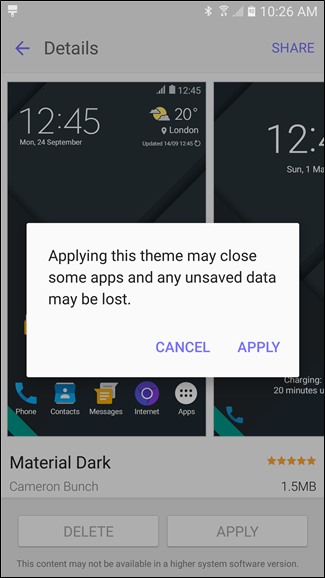 Применение загруженной темы