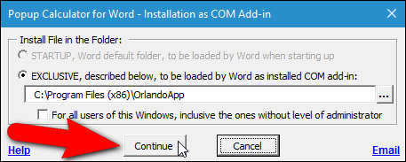 Выбор типа установки в папку